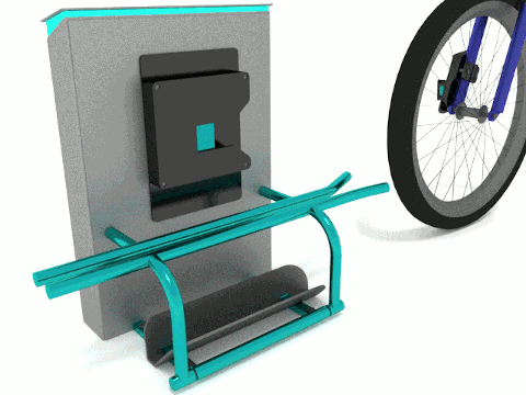 Animation of a bike docking and charging.