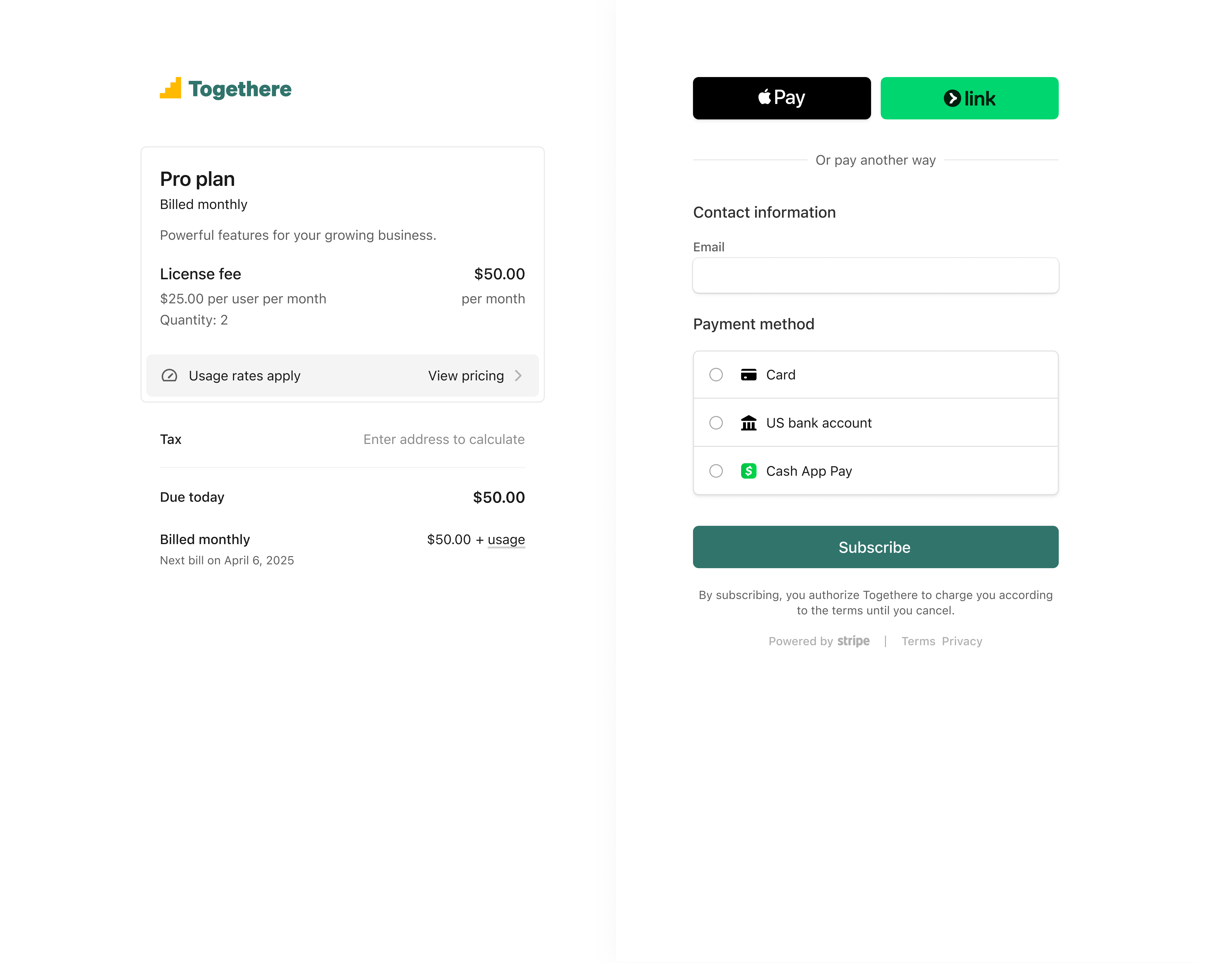Pricing plan example