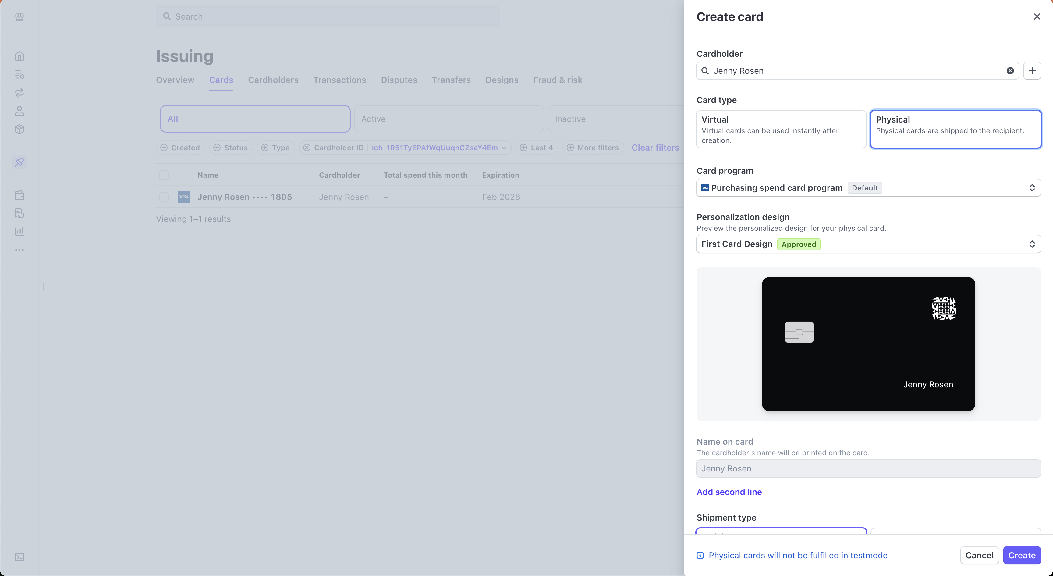 Create physical card drawer