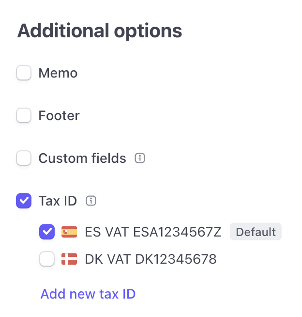 Tax ID invoice settings in the Stripe Dashboard