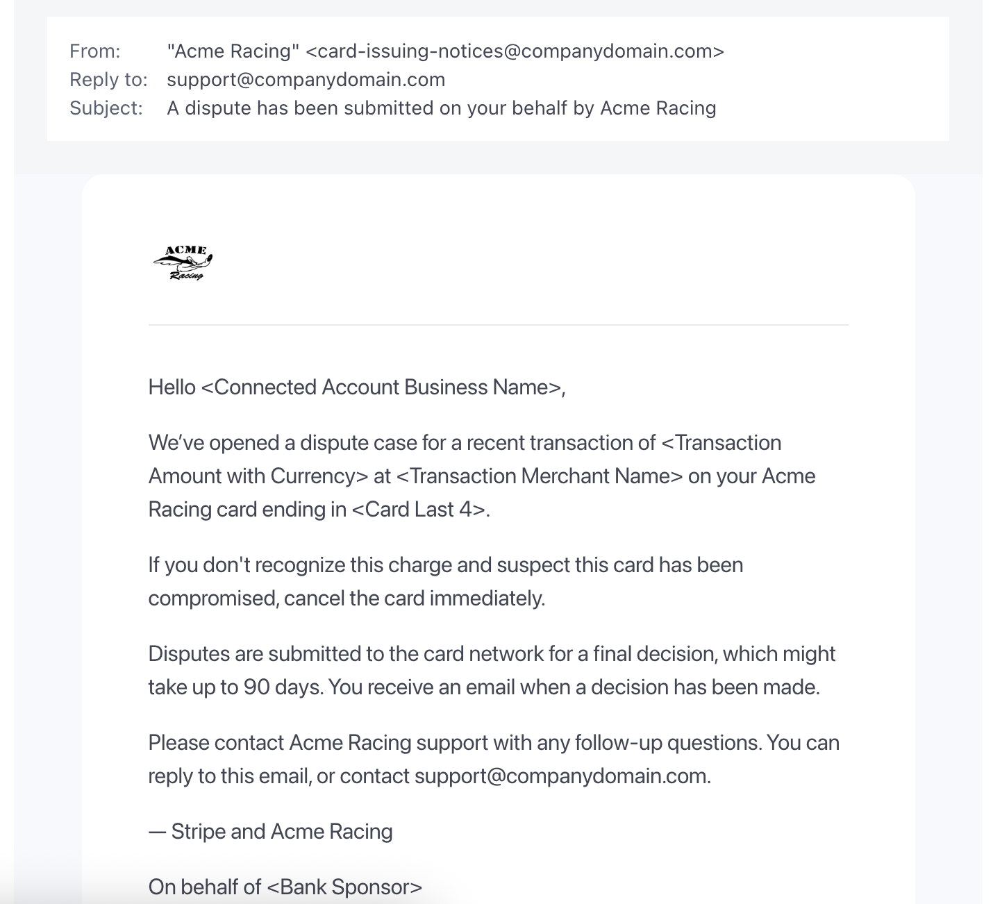 Example of a branded Managed Support email