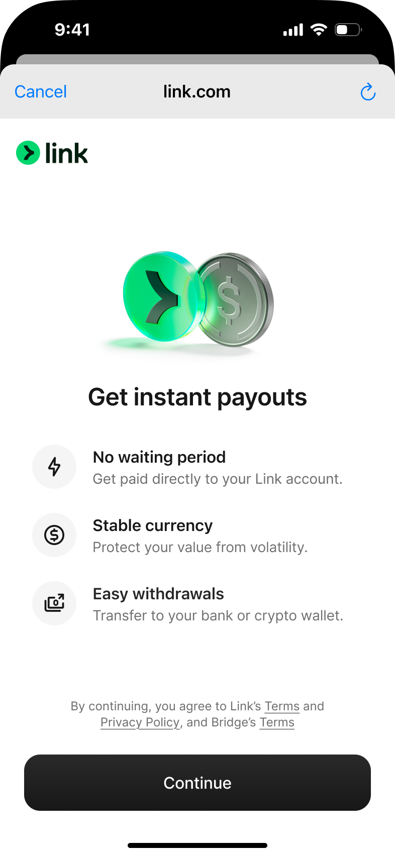 Link payouts onboarding step 1