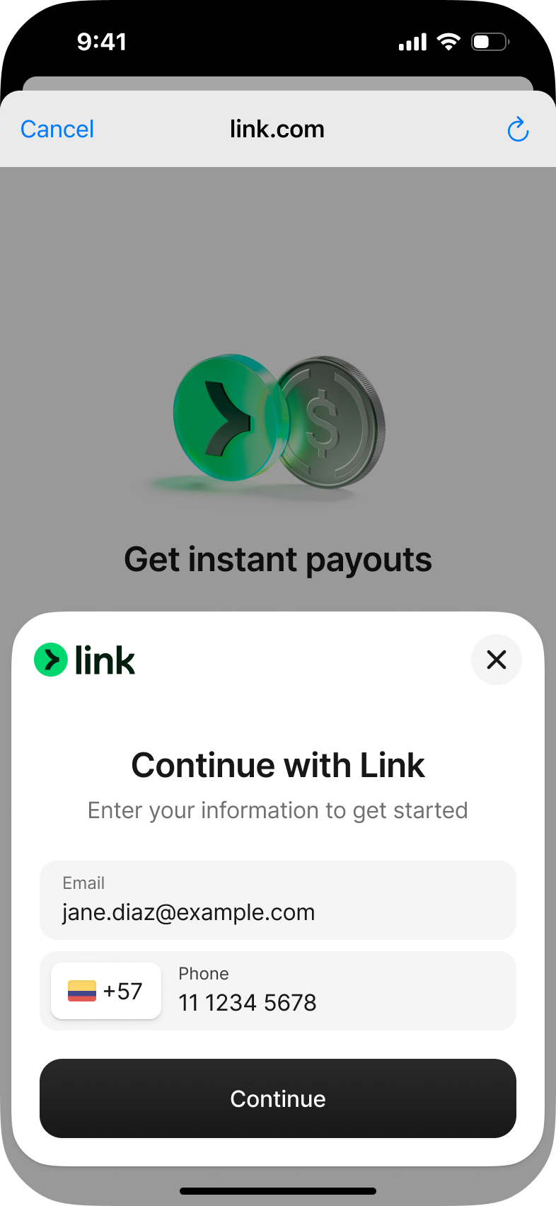 Link payouts onboarding step 2