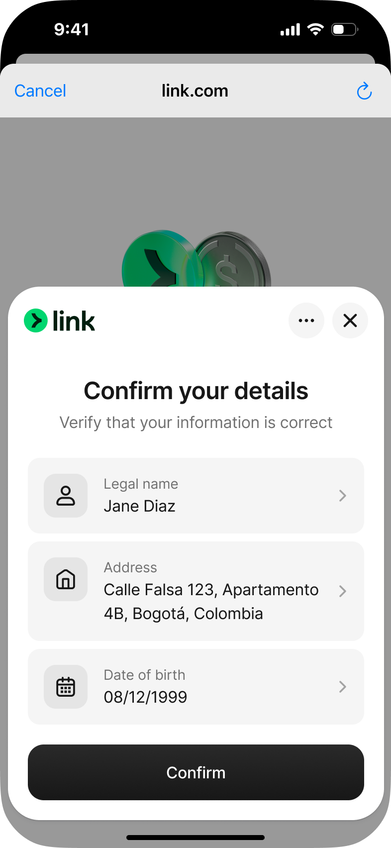Link payouts onboarding step 3