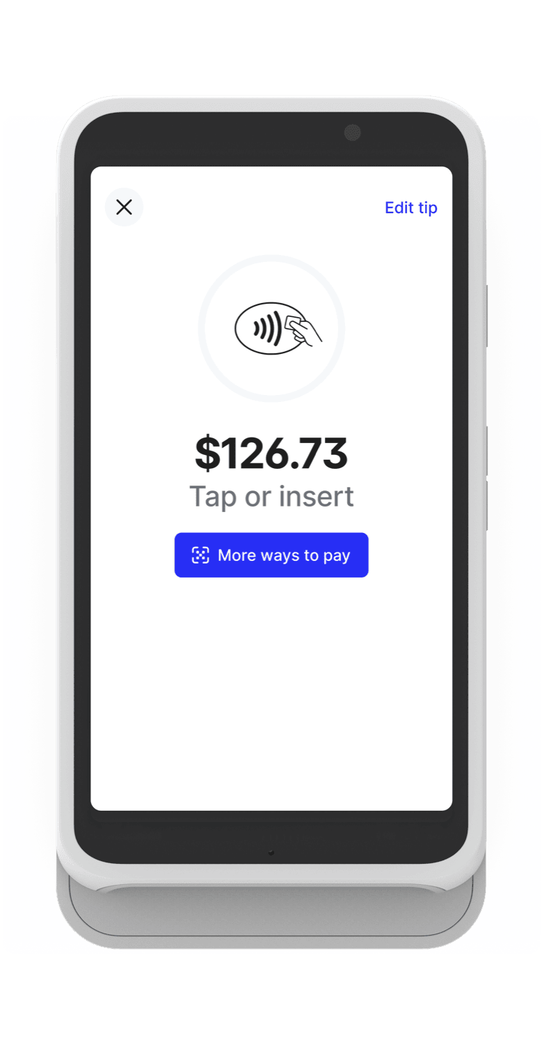 Standalone mode payment collection screen prompting the customer to tap or insert their card