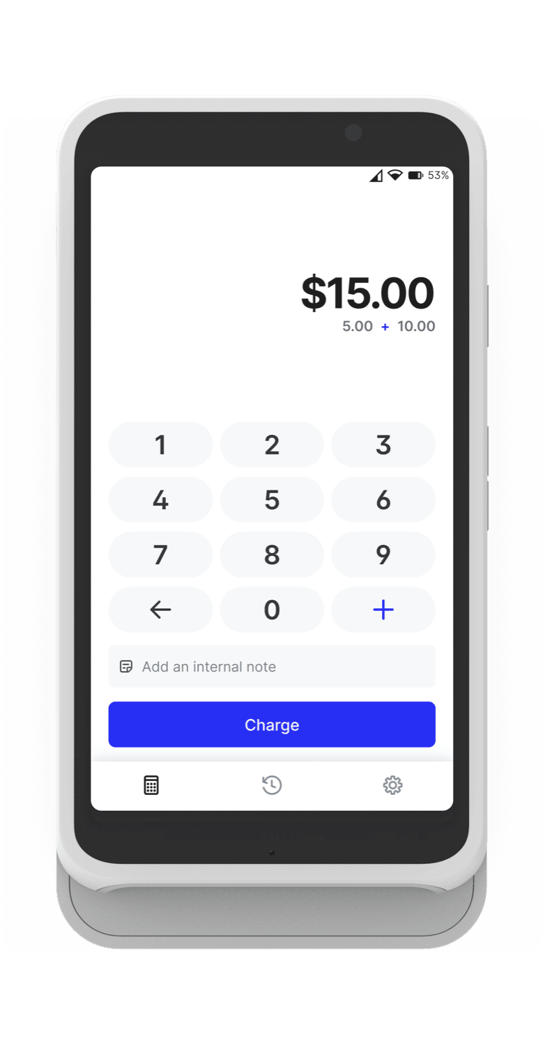 Standalone mode payment entry screen showing a numeric keypad for entering a payment amount