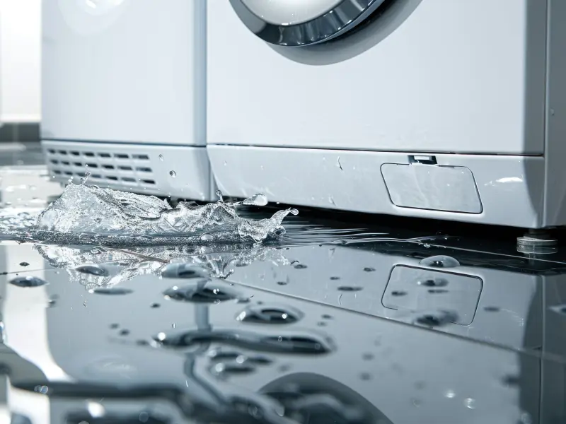 Aus einer Waschmaschine tritt Wasser aus Aus einer Waschmaschine tritt Wasser aus
