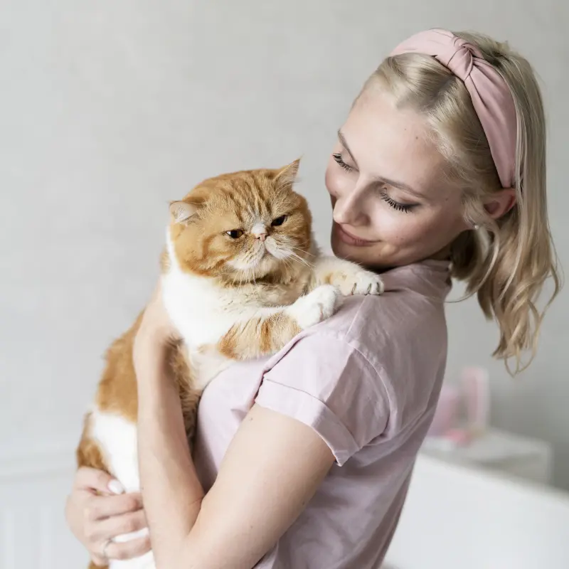 Eine Frau hält ihre Katze im Arm Eine Frau hält ihre Katze im Arm