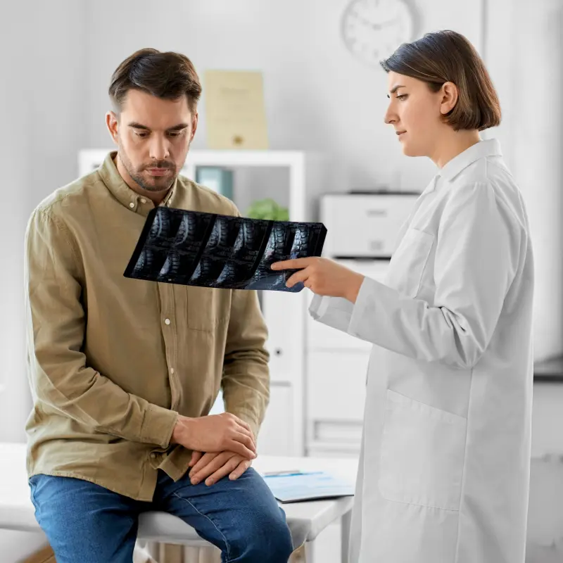 BarmeniaGothaer Krankentagegeld: Eine Ärztin zeigt einem Patienten Röntgenbilder BarmeniaGothaer Krankentagegeld: Eine Ärztin zeigt einem Patienten Röntgenbilder