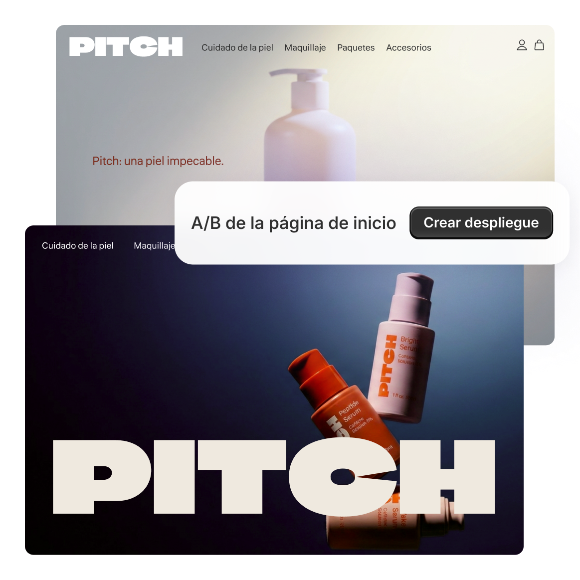 Crear un despliegue para hacer pruebas A/B en páginas de inicio, mostrando el gráfico completo de métricas de la tasa de adición al carrito, igual que en el panel de control de Shopify.