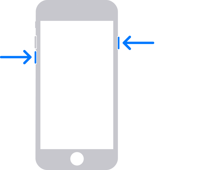 iPhone with arrows indicating the Volume Down and side buttons, which are used to enter recovery mode.