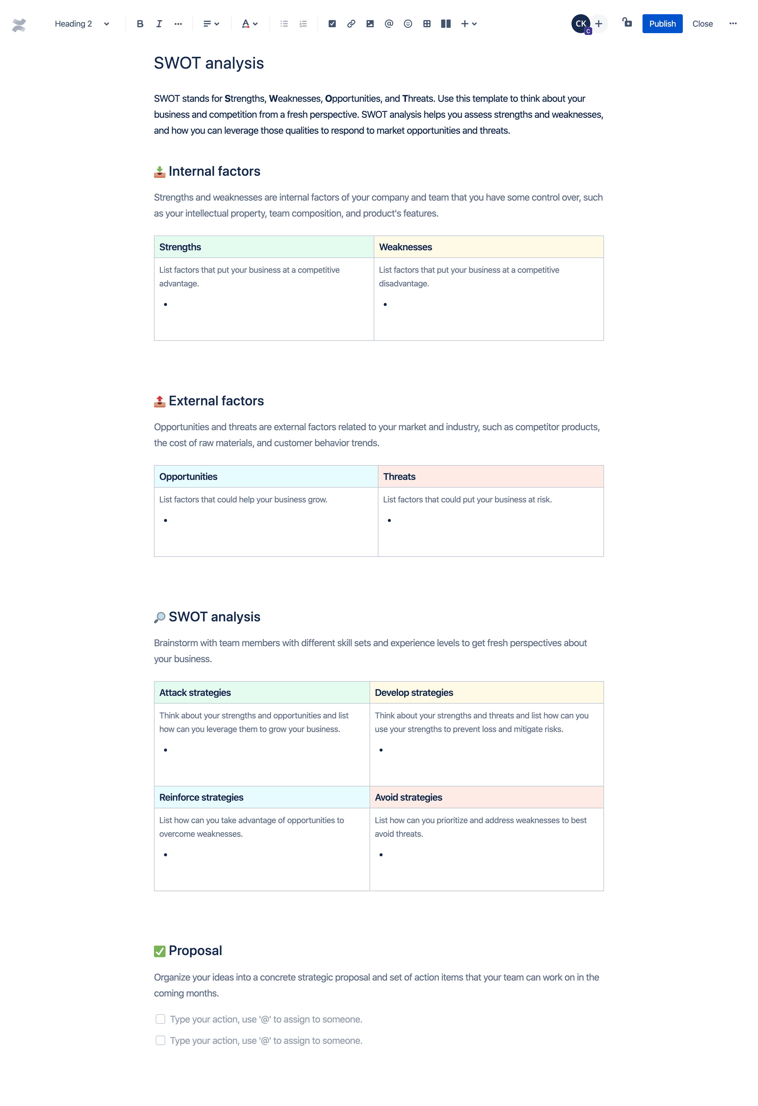 Capture d'écran de l'analyse SWOT