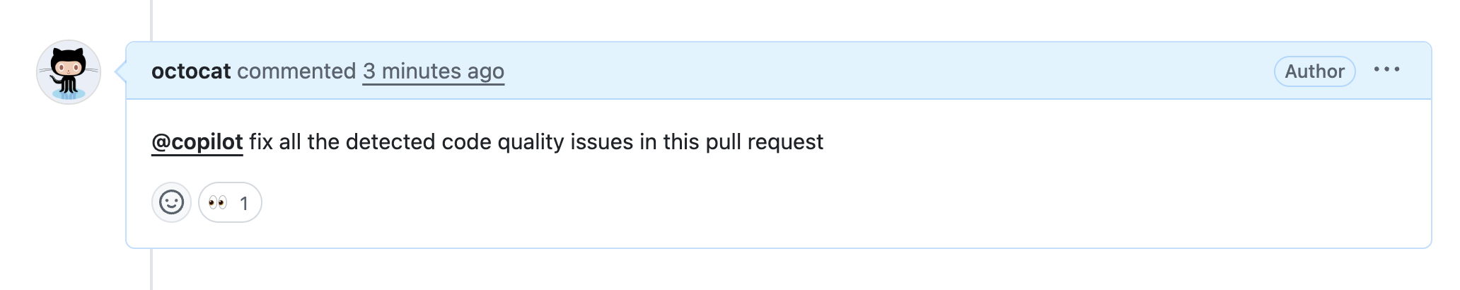 Capture d’écran montrant un commentaire de pull request utilisant l'agent cloud Copilot.