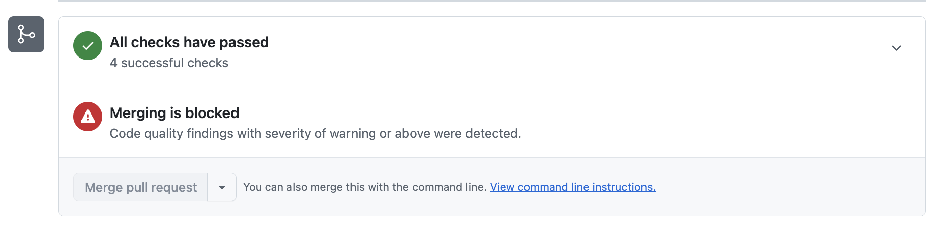 Capture d’écran de la bannière de blocage de fusion dans la section Vérifications d’un pull request.