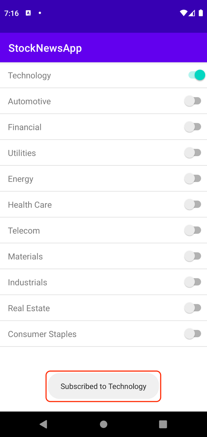 A mobile phone displaying a successful FCM topic message