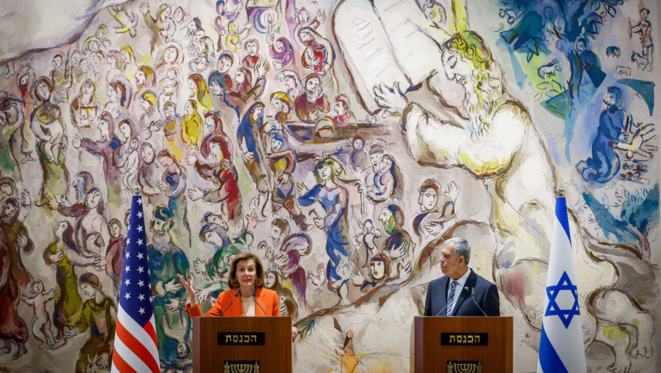 US Speaker of the House Nancy Pelosi with Knesset Speaker Mickey Levy during a joint statement at the Knesset, the Israeli Parliament in Jerusalem, Feb. 16, 2022.