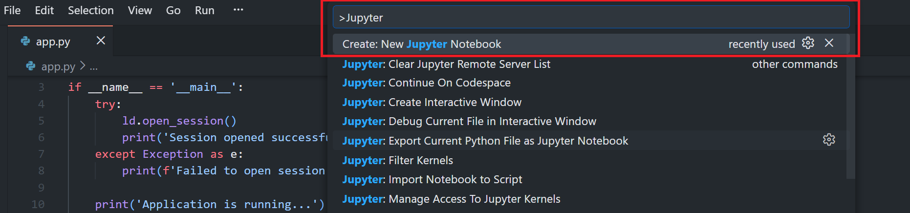 Create Jupyter Notebook in VS Code alt text