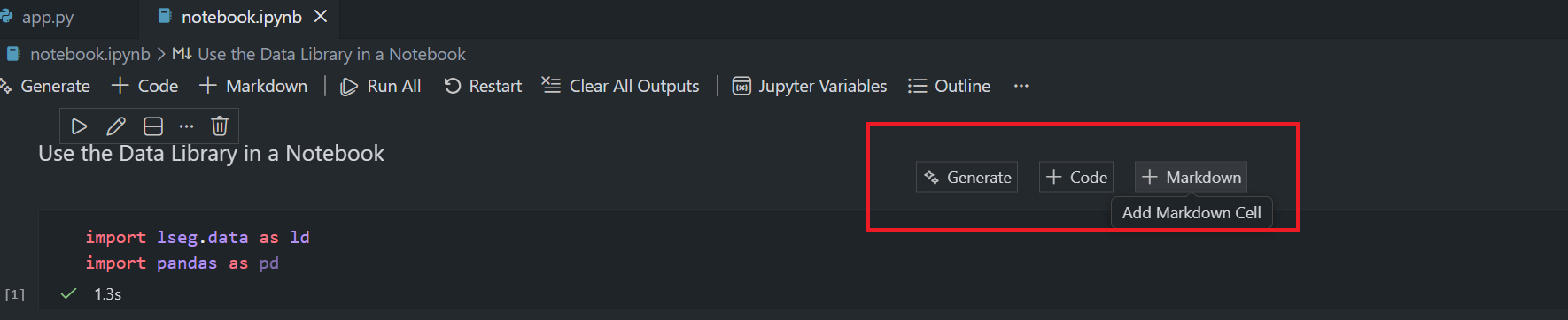 Jupyter Notebook cell in VS Code alt text