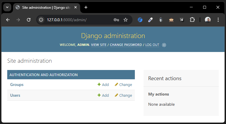 Django Admin Interface running