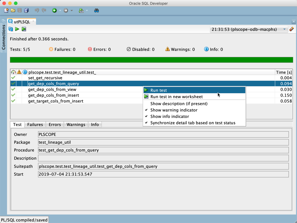 Run utPLSQL test