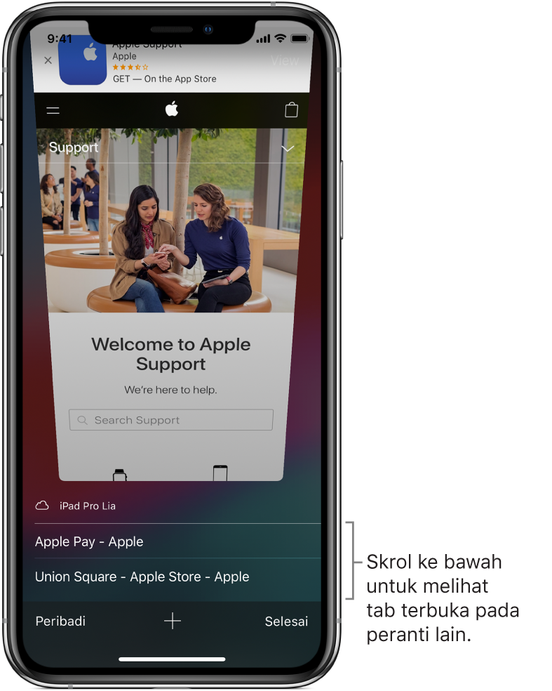 Di bawah tab dibuka pada peranti ini, senarai tab yang dibuka pada peranti lain.