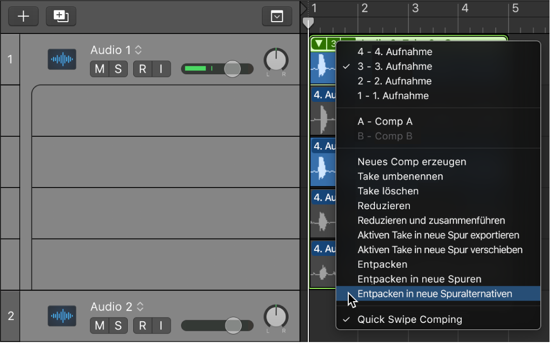 Abbildung. Entpacken in neue Spuralternativen