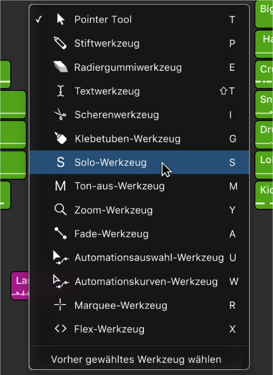 Abbildung. Geöffnetes Werkzeugmenü