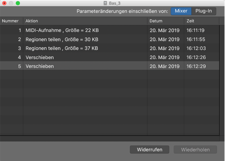 Abbildung. Dialogfenster „Undo-Verlauf“