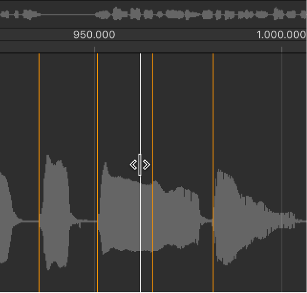 Abbildung. Audiodateieditor mit Transient, der in die Wellenformanzeige bewegt wird