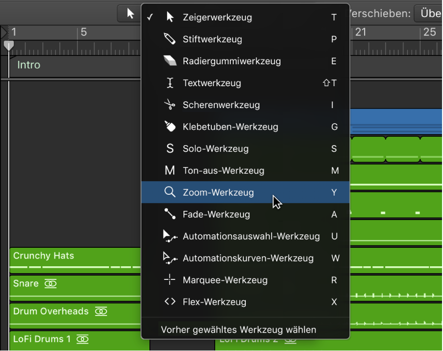 Abbildung. Geöffnetes Werkzeugmenü