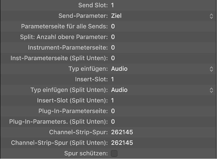 Abbildung. Send- und Plug-In-Parameter der Bedienoberflächengruppe.