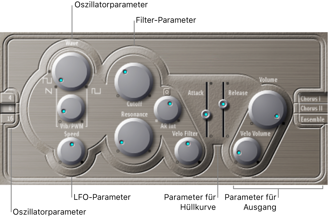 Abbildung. Amp Designer-Fenster mit Haupt-Oberflächenbereichen
