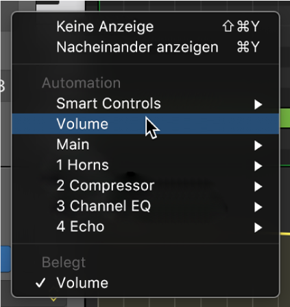 Abbildung. Einblendmenü „Automation/MIDI-Parameter“