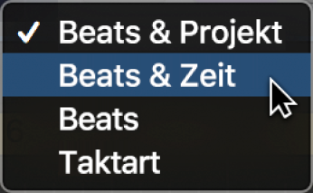 Abbildung. Auswählen von „Beats & Projekt“ in der LCD zum Anzeigen von Projekteigenschaften