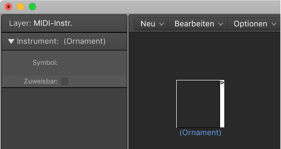 Abbildung. Environment-Fenster mit Anzeige eines Ornament-Objekts und des zugehörigen Informationsfensters