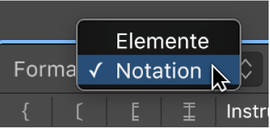 Abbildung. Einblendmenü „Format“ im Fenster „Notationssets“