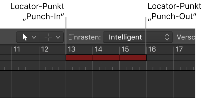 Abbildung. Punch-In- und Punch-Out-Punkte im Autopunch-Bereich