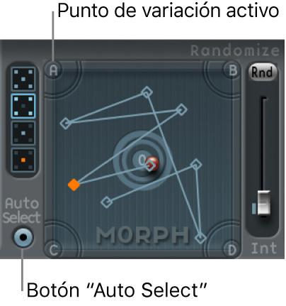 Ilustración. Superficie Morph, con el punto de variación activo y el botón “Auto Select”.