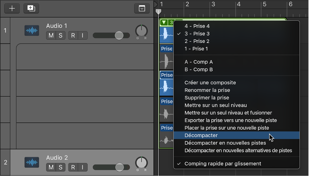 Figure. Sélection de Décompacter dans le menu local.