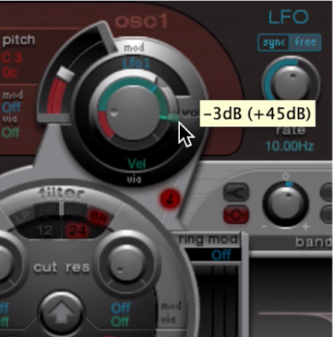 Figure. Vélocité de l’oscillateur 1 réglée sur zéro.
