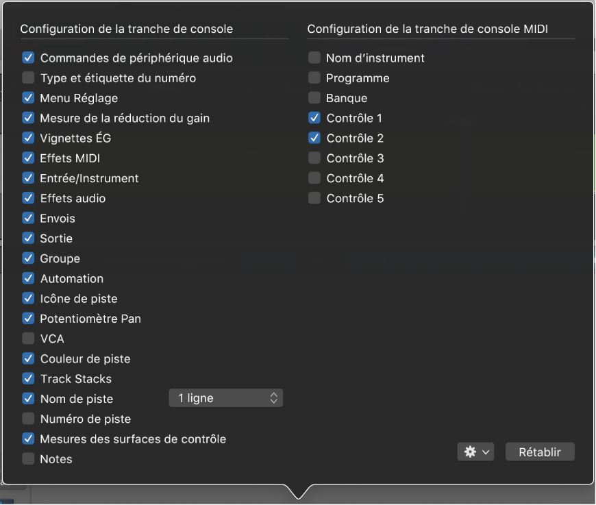Figure. Fenêtre Configurer les composants de tranche de console.