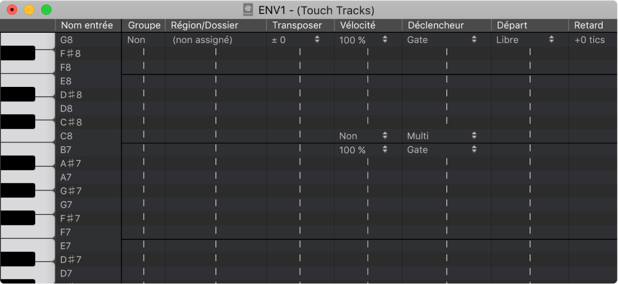 Figure. Fenêtre Touch Tracks.