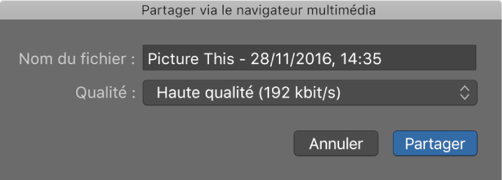Figure. Zone de dialogue Partager via le navigateur multimédia.
