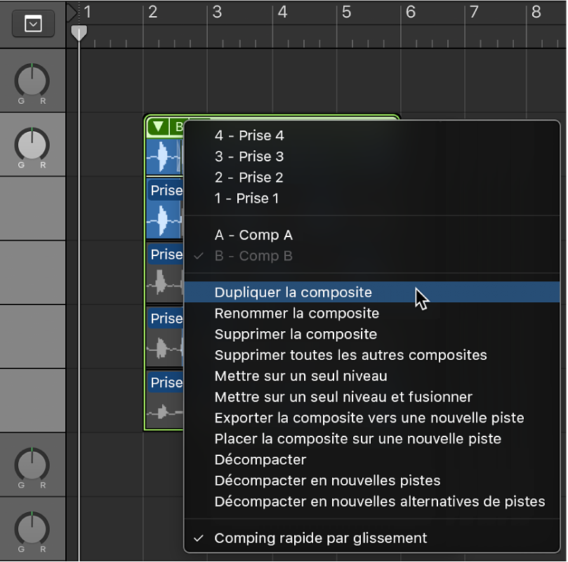 Figure. Sélection de Dupliquer la composite dans le menu local.