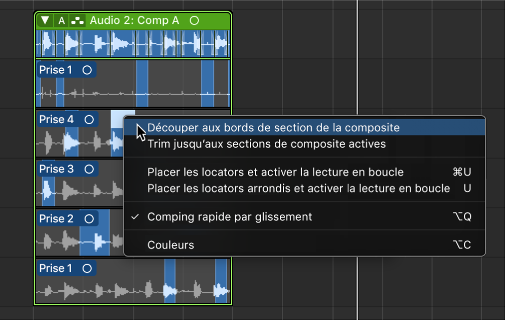 Figure. Sélection de « Découper aux bords de section de la composite » dans le menu contextuel.