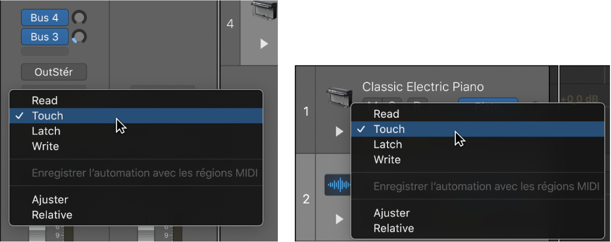 Menu local Mode d’Automation