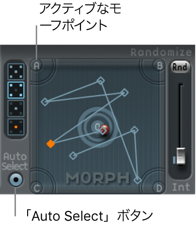 図。有効なモーフポイントと「Auto Select」ボタンが表示された「Morph」パッド。