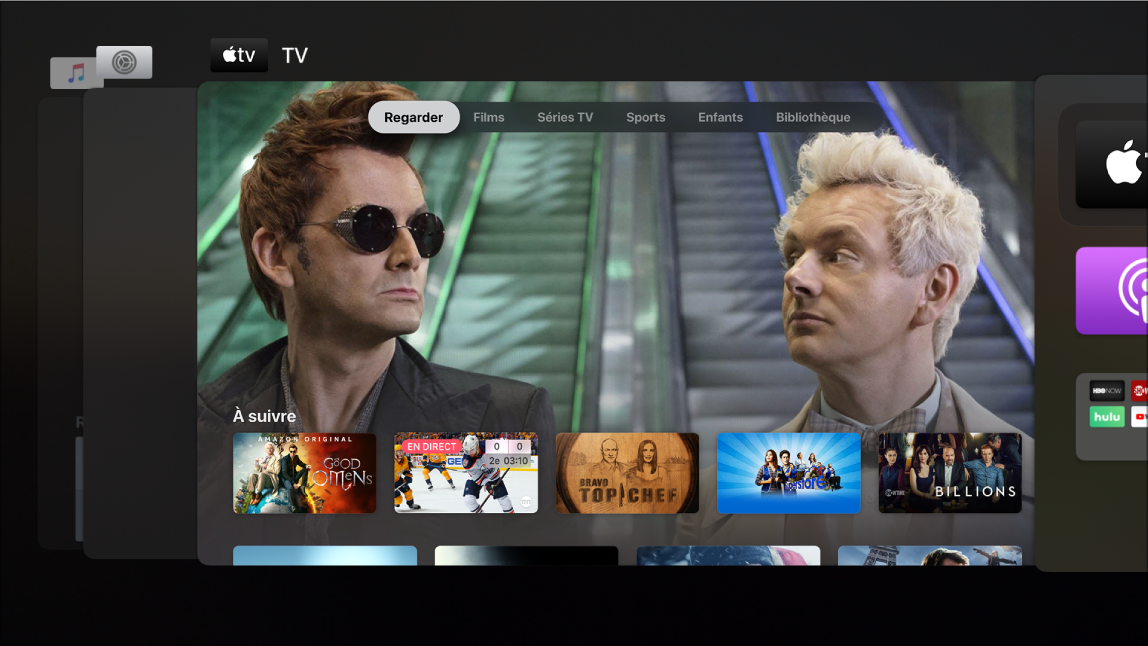 Écran de l’Apple TV avec le sélecteur d’app
