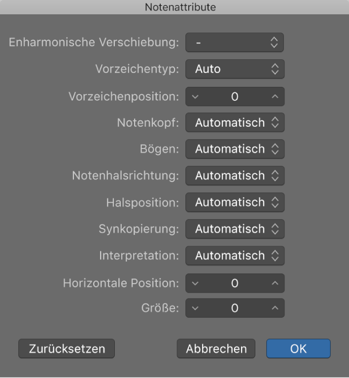 Abbildung. Fenster „Notenattribute“