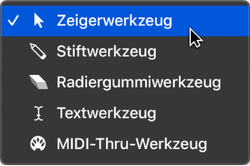 Abbildung. Menü „Werkzeug“ im Environment-Fenster